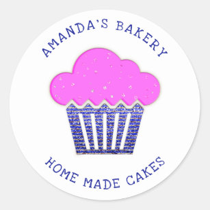 Cakes Sweet Cupcake Home Vegan Bakery Pink Navy Classic Round Sticker