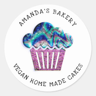 Cakes Sweet Cupcake Home Vegan Bakery Purple Gold Classic Round Sticker