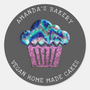 Cakes Sweet Cupcake Home Vegan Bakery Purple Grey Classic Round Sticker