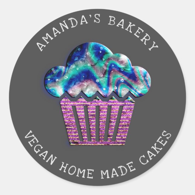 Cakes Sweet Cupcake Home Vegan Bakery Purple Grey Classic Round Sticker (Front)