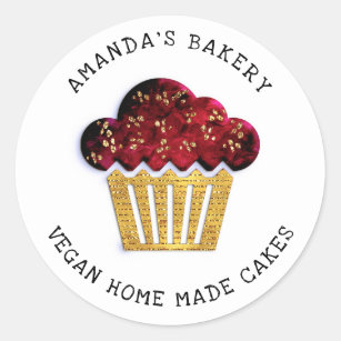 Cakes Sweet Homemade Bakery Muffin Gold Burgundy Classic Round Sticker