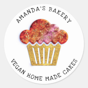 Cakes Sweet Homemade Bakery Muffin Gold Coral Classic Round Sticker