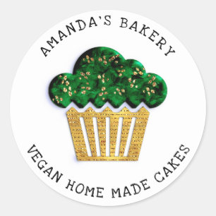 Cakes Sweet Homemade Bakery Muffin Gold Green Classic Round Sticker
