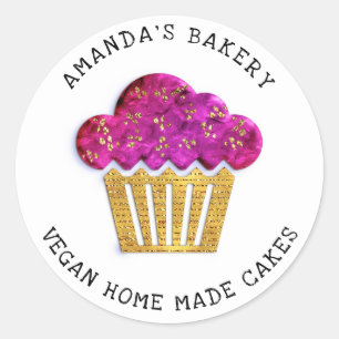 Cakes Sweet Homemade Bakery Muffin Gold Pink  Classic Round Sticker