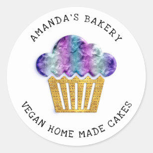 Cakes Sweet Homemade Bakery Muffin Gold Purple Classic Round Sticker