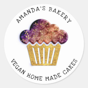 Cakes Sweet Homemade Bakery Muffin Gold Rose Viole Classic Round Sticker