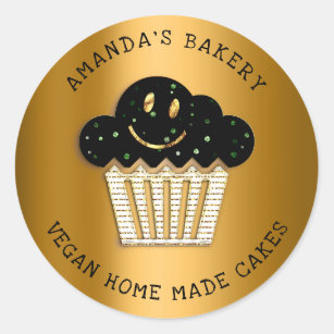 Cakes Sweet Homemade Bakery Muffin Smile Gold Classic Round Sticker