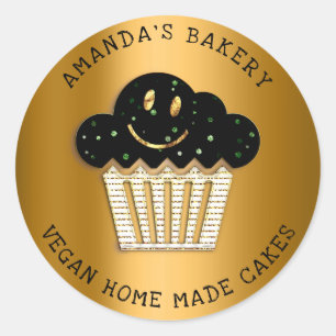 Cakes Sweet Homemade Bakery Muffin Smile Gold Classic Round Sticker