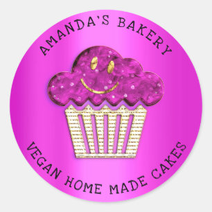 Cakes Sweet Homemade Bakery Muffin Smile Gold Pink Classic Round Sticker
