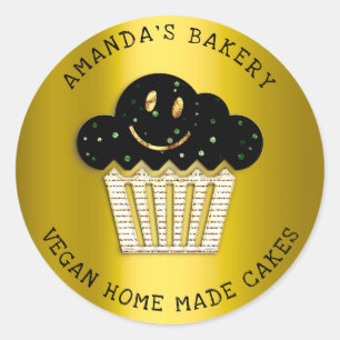 Cakes Sweet Homemade Bakery Muffin Smile Green Lux Classic Round Sticker