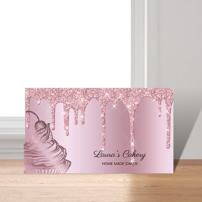 Cakes & Sweets Cupcake  Bakery Dripping Rose Gold Business Card (Creator Uploaded)