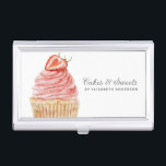 Cakes & Sweets Cupcake Bakery Pastry Chef Business Business Card Holder<br><div class="desc">A cute strawberry cupcake with pink frosting decorates this bakery business card case. Personalise it with your name and business information. Designed for you by Blackberry Boulevard.</div>