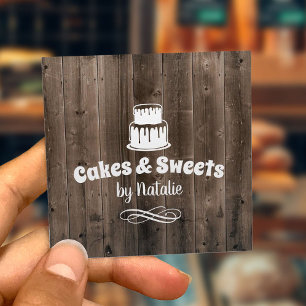Cakes & Sweets Cupcake Home Bakery Barn Wood Square Business Card