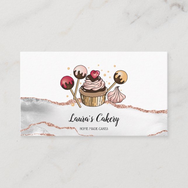 Cakes & Sweets Cupcake Home Bakery Dripping Gold Business Card (Front)