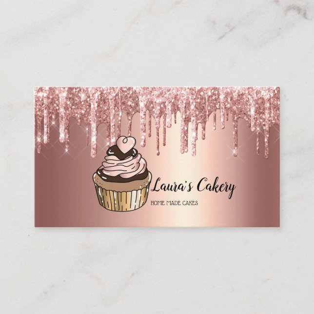 Cakes & Sweets Cupcake Home Bakery Dripping Gold Business Card (Front)