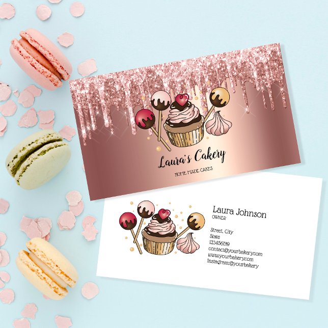 Cakes & Sweets Cupcake Home Bakery Dripping Gold Business Card (Creator Uploaded)