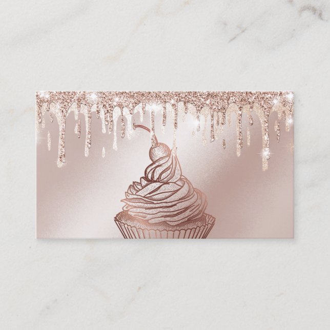 Cakes & Sweets Cupcake Home Bakery Dripping Gold Business Card (Front)