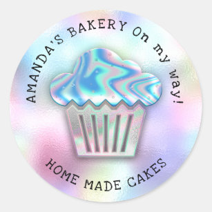 Cakes Sweets Cupcake Home Bakery Holograph Silver Classic Round Sticker