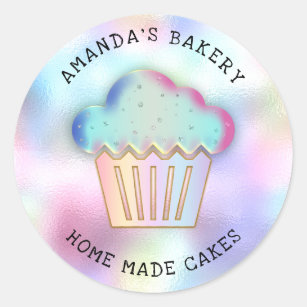 Cakes Sweets Cupcake Home Bakery Holographic  Classic Round Sticker