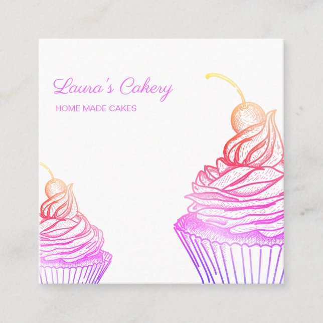 Cakes & Sweets Cupcake Home Bakery Holographic Square Business Card (Front)