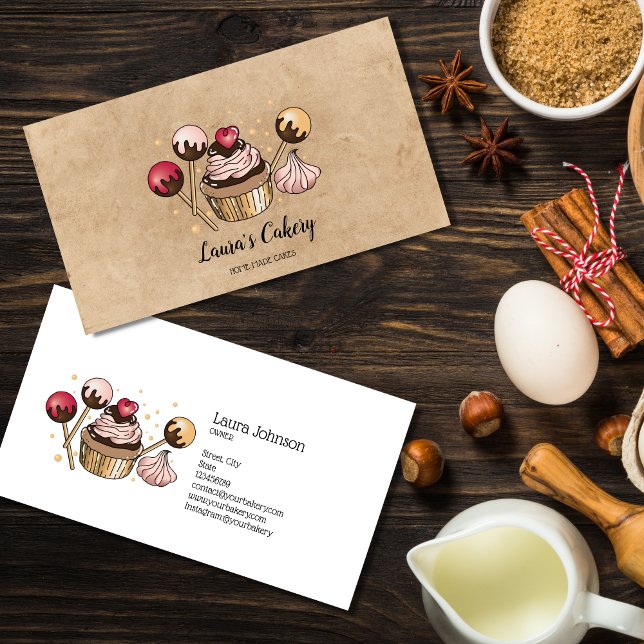 Cakes & Sweets Cupcake Home Bakery Kraft Paper Business Card (Creator Uploaded)
