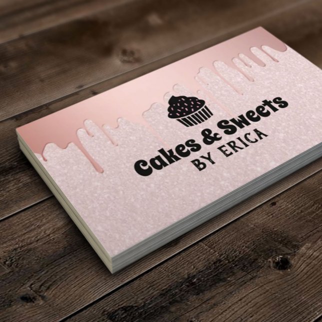 Cakes & Sweets Cupcake Home Bakery Pink Glitter Business Card (Creator Uploaded)