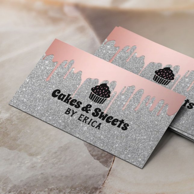 Cakes & Sweets Cupcake Home Bakery Silver Glitter Business Card (Creator Uploaded)