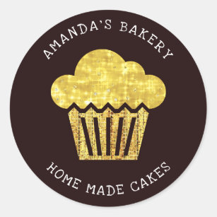 Cakes Sweets Cupcake Home Vegan Bakery Gold Black Classic Round Sticker