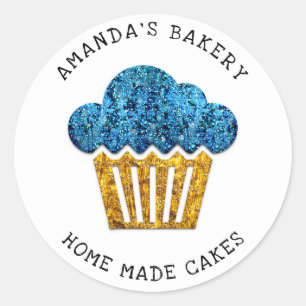 Cakes Sweets Cupcake Home Vegan Bakery Gold Blue Classic Round Sticker