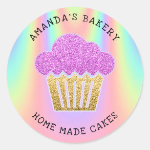 Cakes Sweets Cupcake Home Vegan Bakery Holograph  Classic Round Sticker