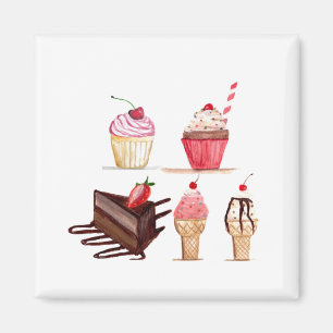 Cakes Watercolor Bakery Sweets Cupcakes Pastry Magnet