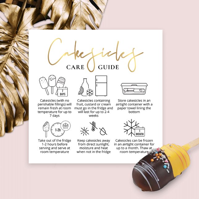 Cakesicles White & Gold Modern Bakery Care Guide Square Business Card (Creator Uploaded)