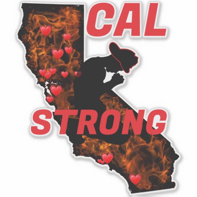 CAL FIRE STRONG Red Blk CA Solid Heart (Front)
