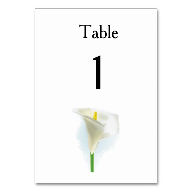 Cala Lily Modern Simple Elegant Wedding Ideas Table Number (Front)