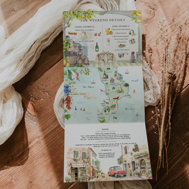 Calabria Italy | Mediterranean Itinerary Map Tri-Fold Invitation (Creator Uploaded)