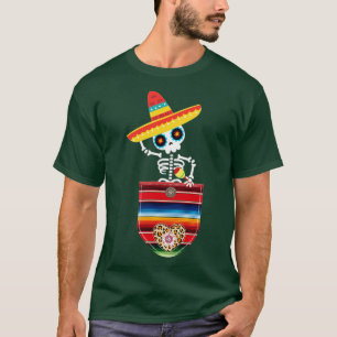 Calaca Blanket Pocket Serape Mexican Gift Cinco De T-Shirt