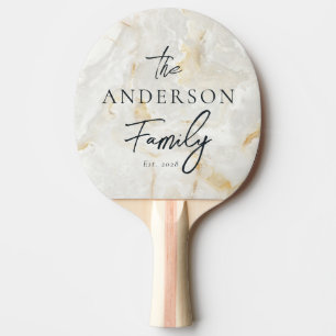 Calacatta Gold Marble Hand Written Family Name Ping Pong Paddle