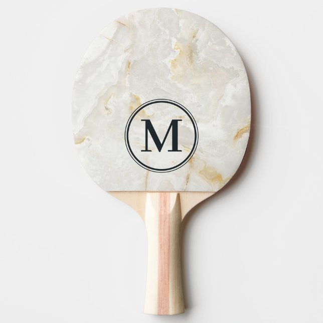 Calacatta Gold Marble Stone Monogram Ping Pong Paddle (Front)