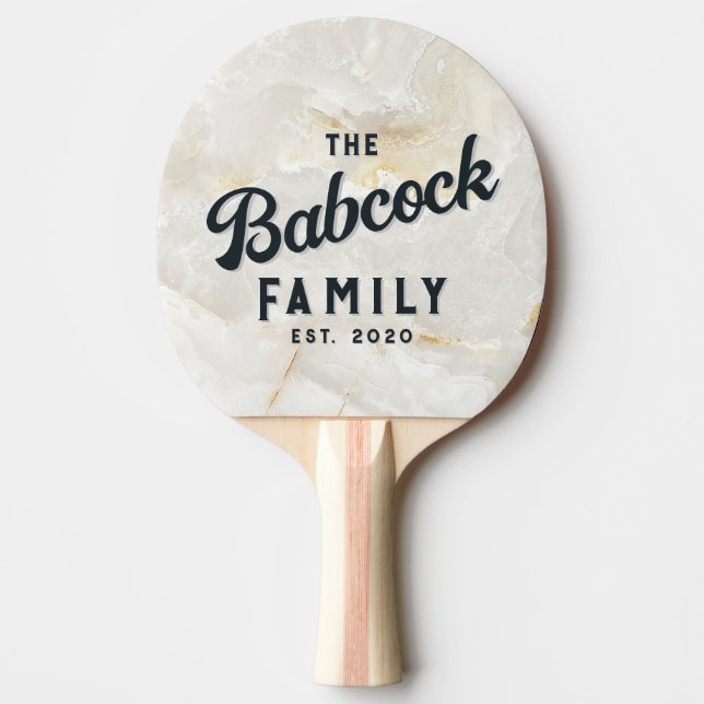 Calacatta Gold Marble Stone Retro Family Name Ping Pong Paddle (Front)