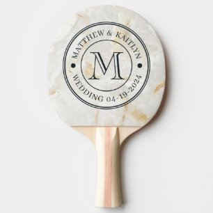 Calacatta Gold Marble Stone Wedding Monogram Ping Pong Paddle