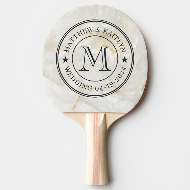 Calacatta Gold Marble Stone Wedding Monogram Star Ping Pong Paddle (Front)