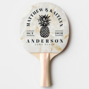 Calacatta Gold Tropical Pineapple Wedding Crest Ping Pong Paddle