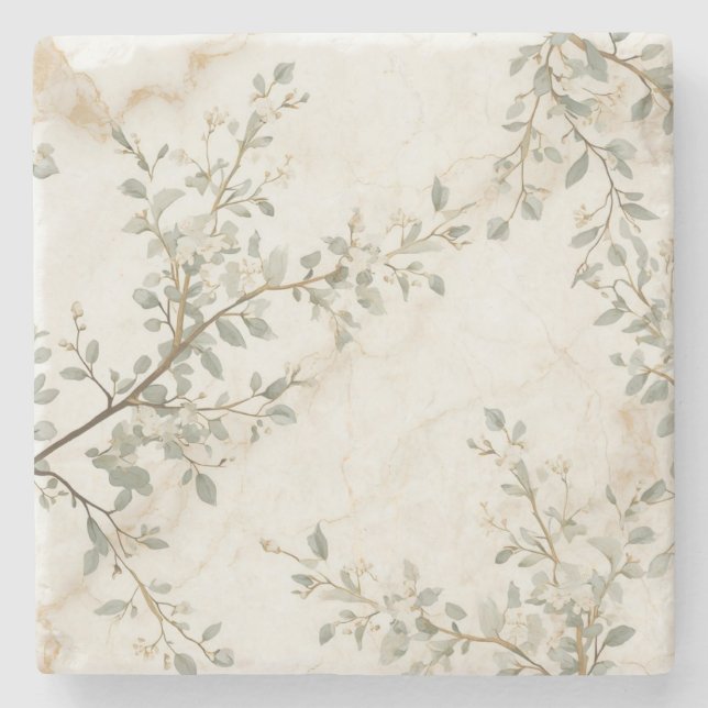 Calacatta Marble & Botanical Coaster (Front)
