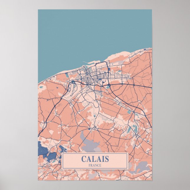 Calais France Breezy City Map Travel Poster (Front)