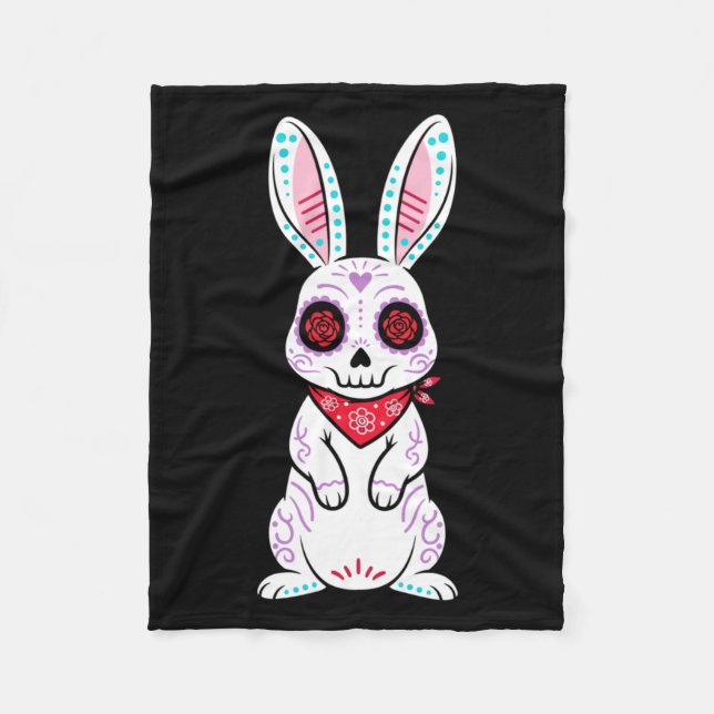 Calavera Bunny Rabbit Sugar Skull Day Of The Fleece Blanket (Front)
