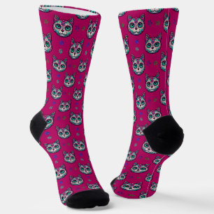 Calavera Cat Art Pattern Socks