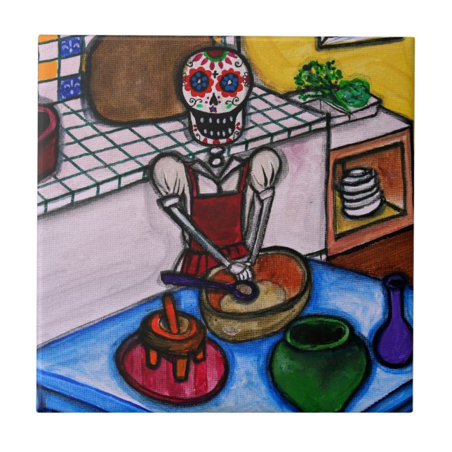 CALAVERA LA COCINERA LA JEFA PAINTING TILE (Front)