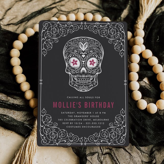 Calavera Skull Dia de los Muertos Birthday Party Invitation (Creator Uploaded)