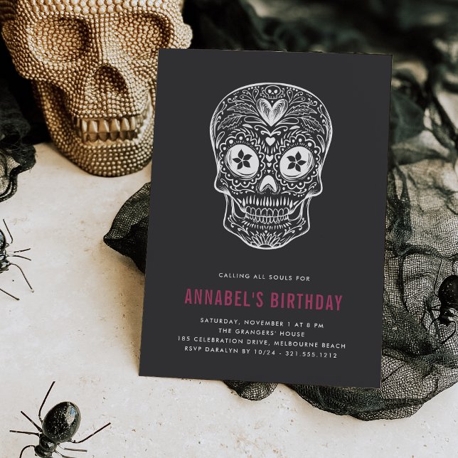 Calavera Skull Dia de los Muertos Birthday Party Invitation (Creator Uploaded)