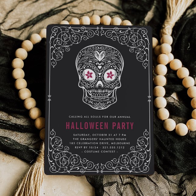 Calavera Skull Halloween Party Invitation (Creator Uploaded)